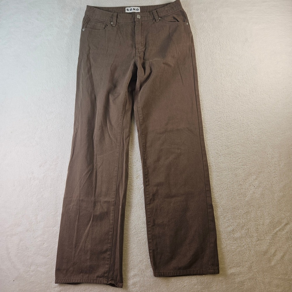 SONG Womens Brown Cotton Twill Straight Leg Pants Size 5/27 Mid Rise Trousers